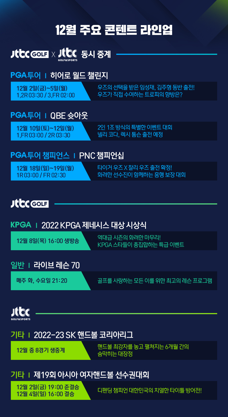 JTBC GOLF 12월 주요 콘텐트